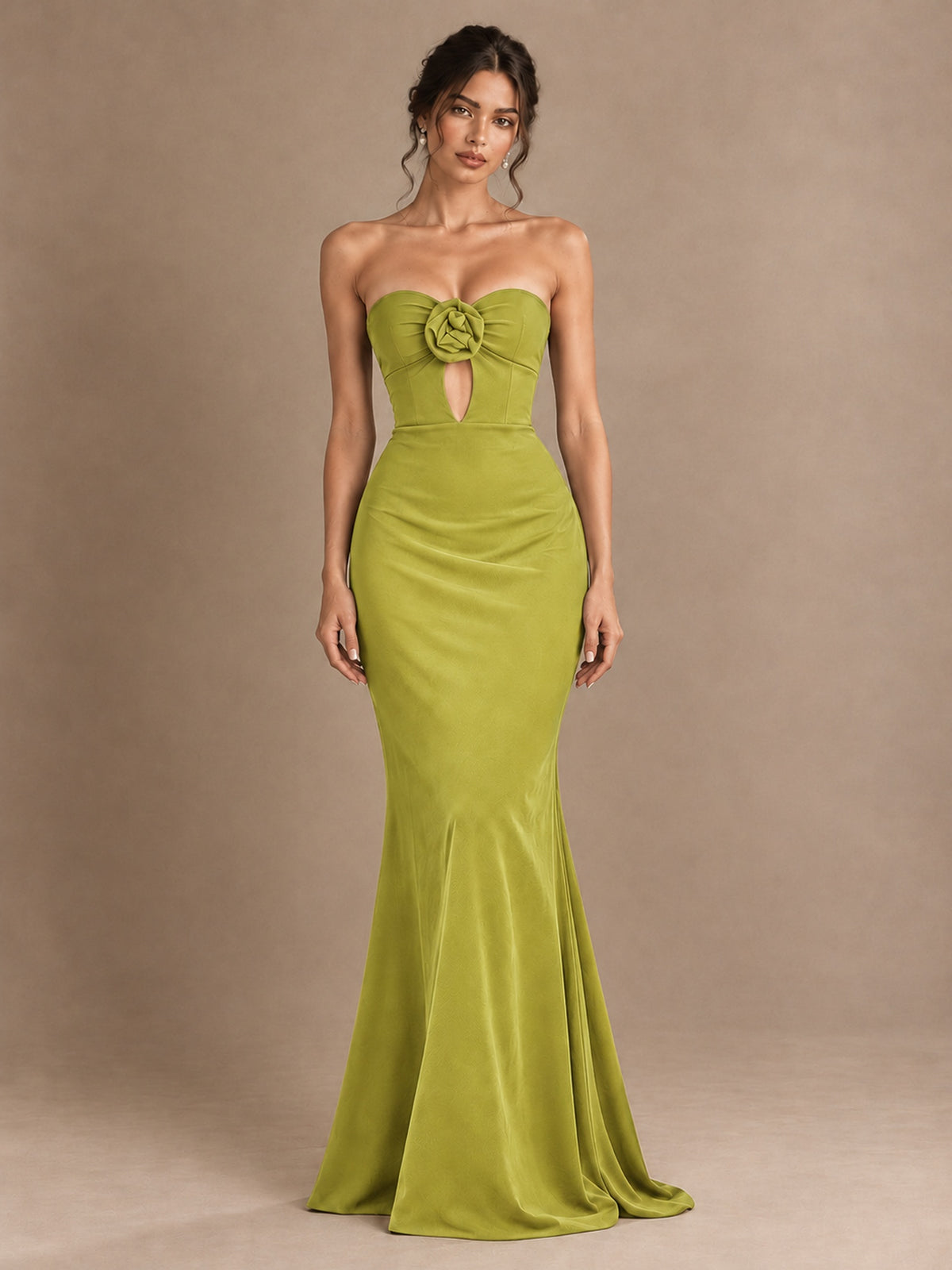 Emerald Green Strapless Mermaid Prom Dress with 3D Rose & Keyhole Cutout