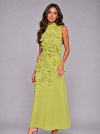 3D Floral Applique High Neck Prom Maxi Dress
