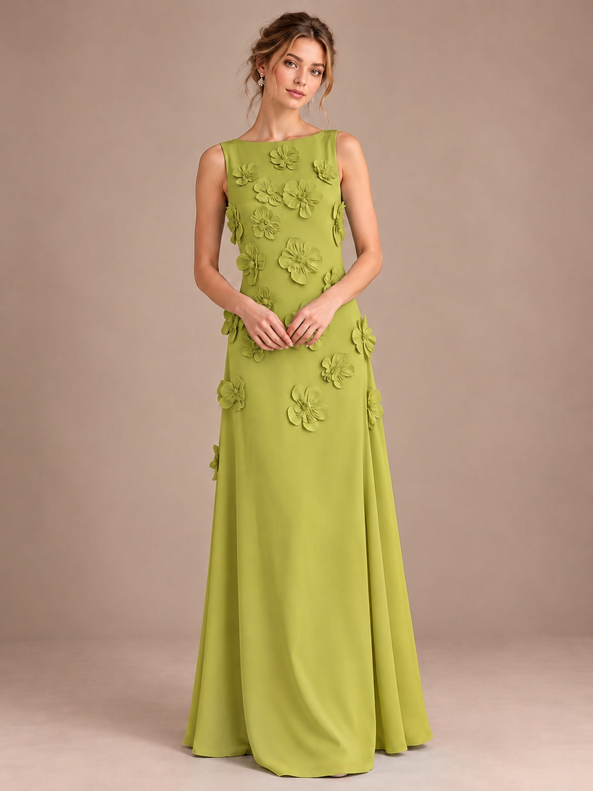 3D Floral Applique Sleeveless Formal Maxi Dress