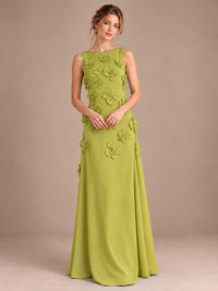 3D Floral Applique Sleeveless Formal Maxi Dress