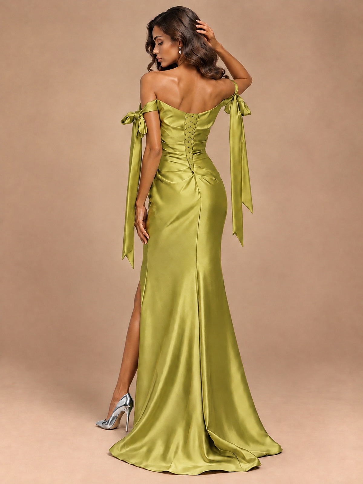 Off The Shuolder Satin Prom Dress Slit Mermaid Formal Gowns