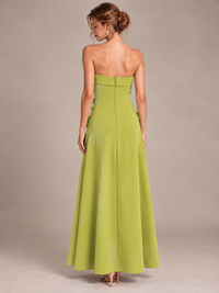 Yellow Strapless 3D Floral Appliques Maxi Dress
