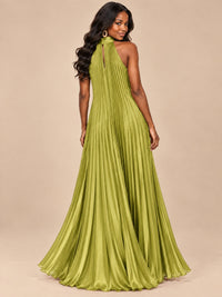 Rust Orange Pleated Halter Neck Maxi Dress