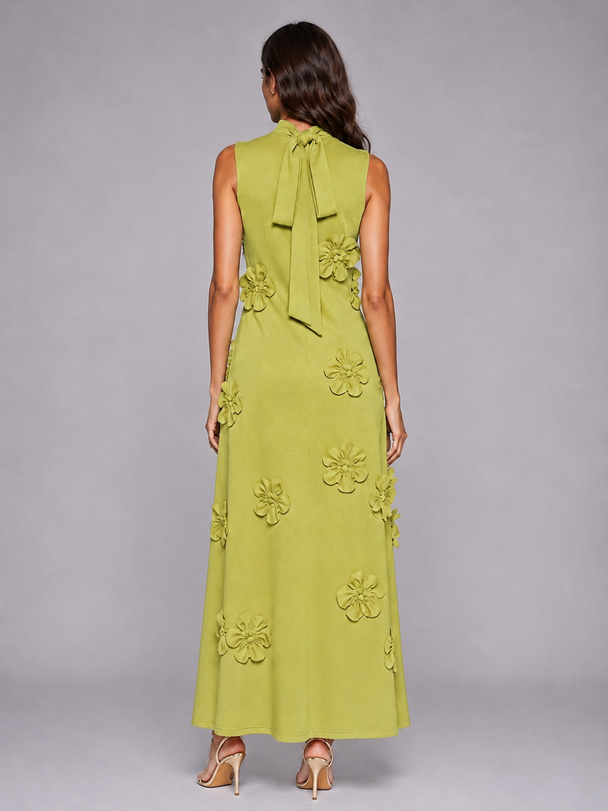 3D Floral Applique High Neck Prom Maxi Dress
