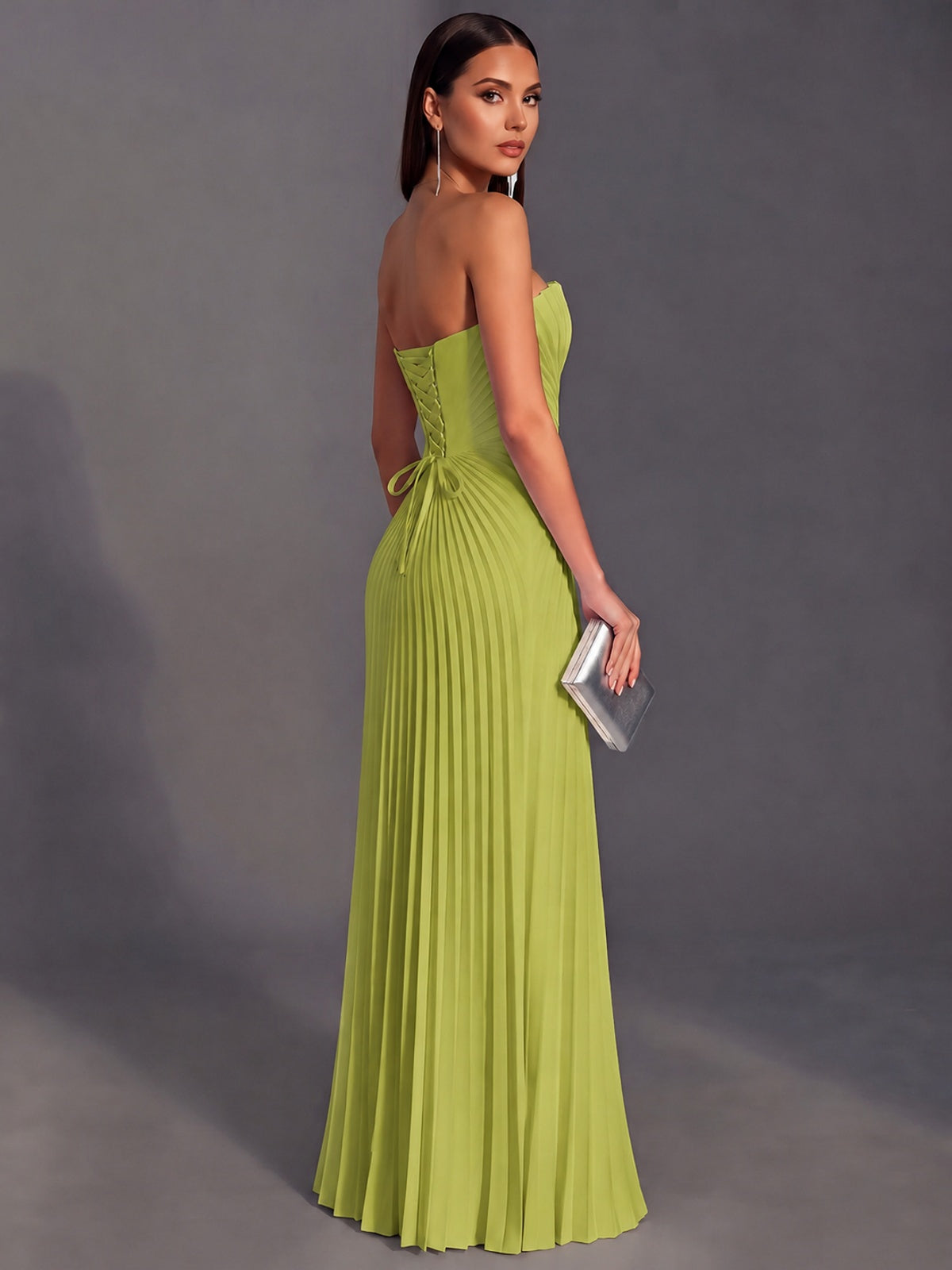 Strapless A-line Long Pleated Satin Prom Dress