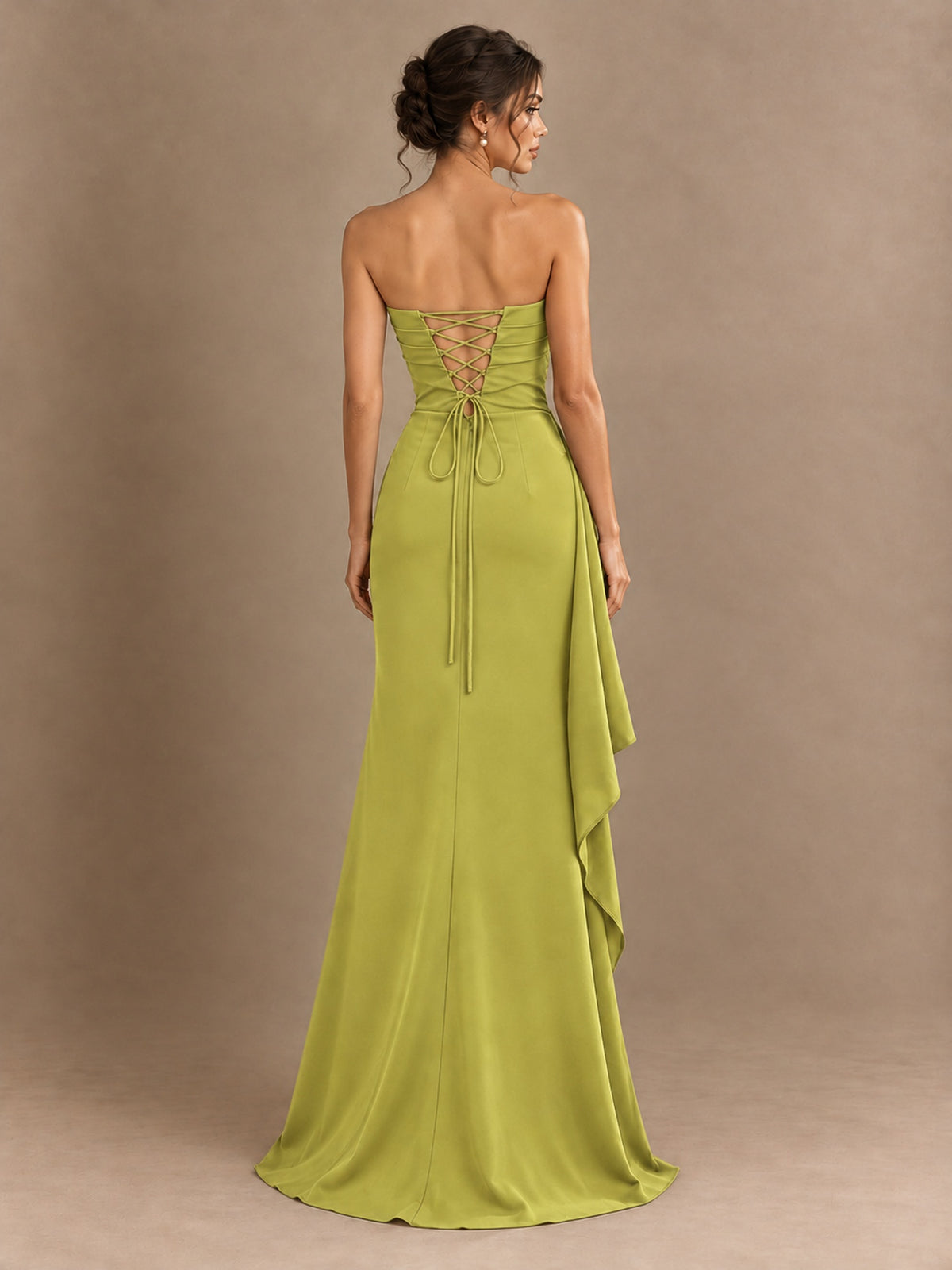 Black and White Strapless Ruched Prom Dress with High Slit & Side Drape