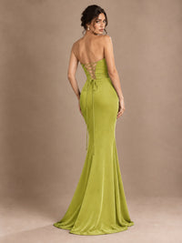 Emerald Green Strapless Mermaid Prom Dress with 3D Rose & Keyhole Cutout
