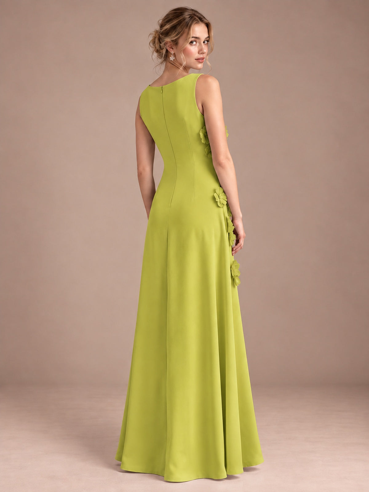 3D Floral Applique Sleeveless Formal Maxi Dress