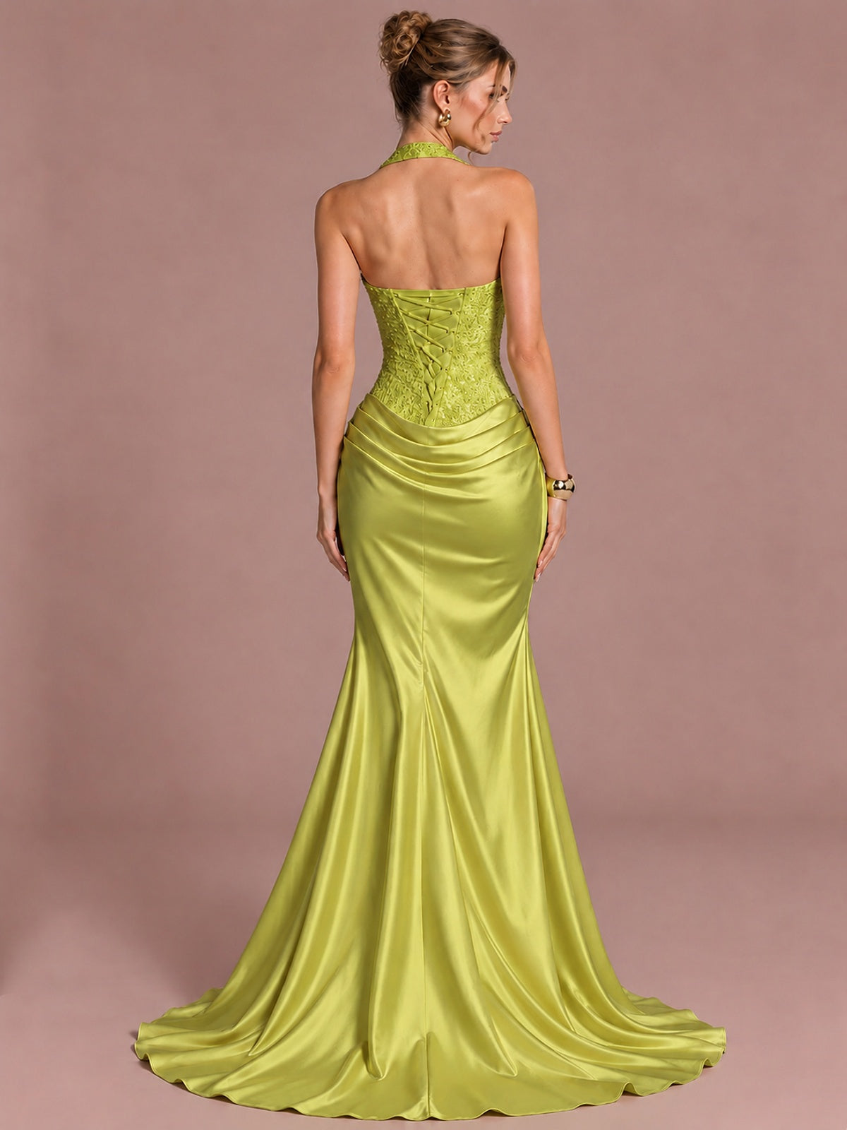 Sparkling Halter Corset Satin Mermaid Prom Dress