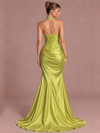 Sparkling Halter Corset Satin Mermaid Prom Dress