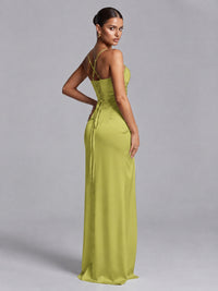 Square Neck Satin Long Prom Dress with Ruffles