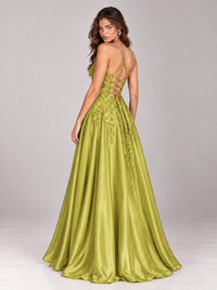 Lace Applique Satin A-Line Prom Dress with Sheer Bodice