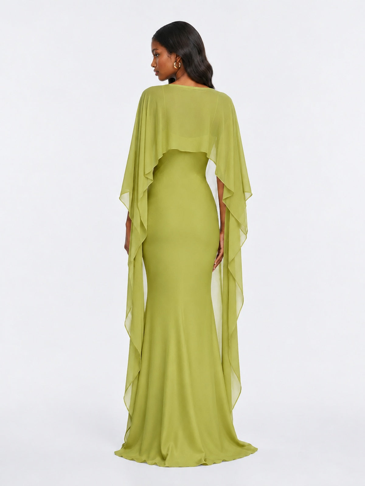 Satin Cape Prom Dresses Meramid Maxi Dress