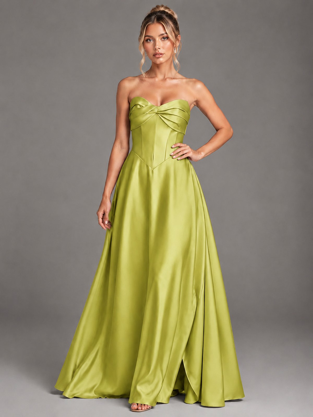 Sweetheart Neck Strapless Satin A-Line Prom Dress