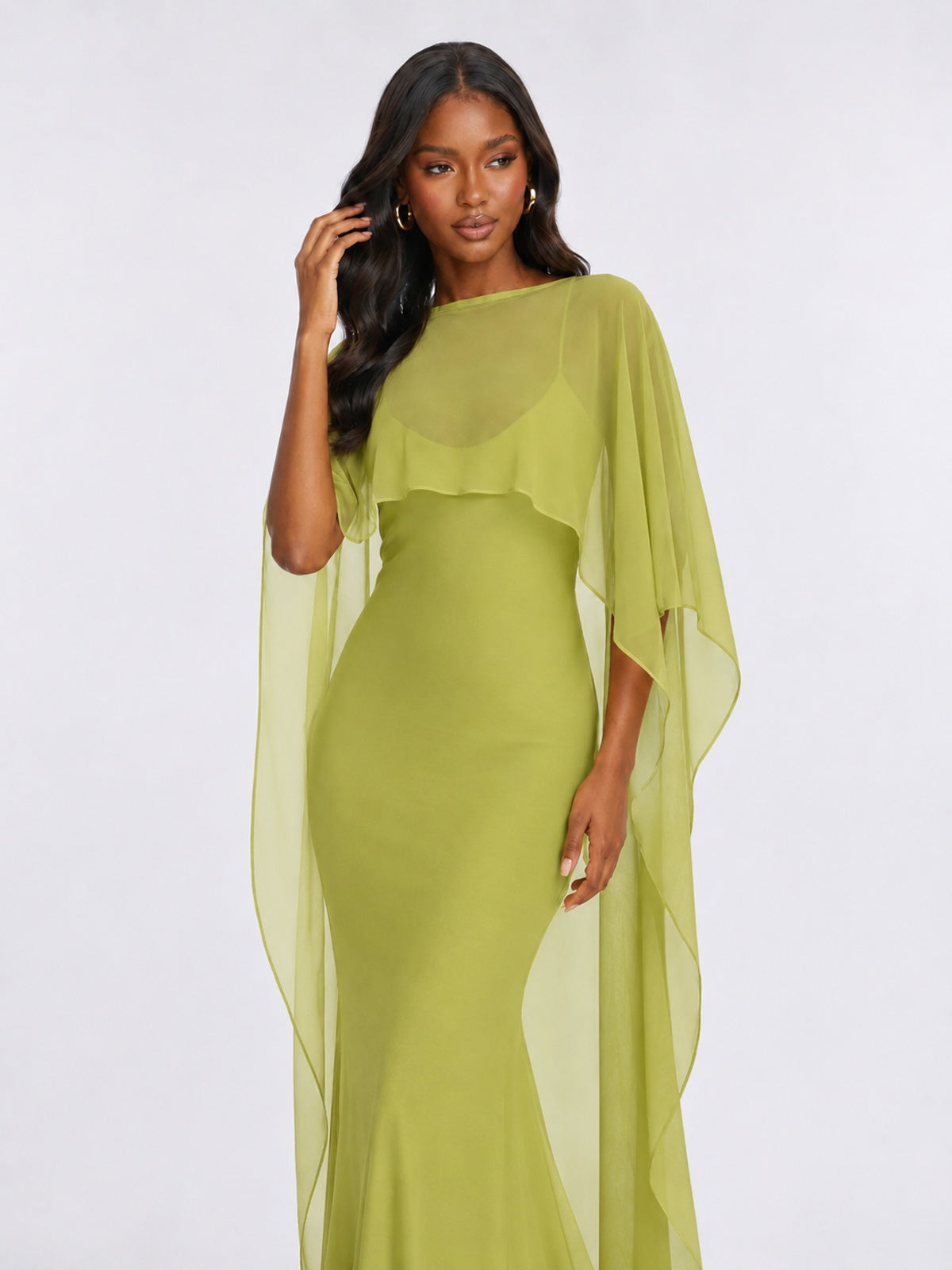 Satin Cape Prom Dresses Meramid Maxi Dress