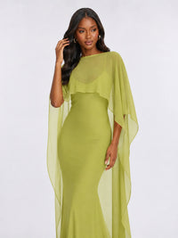Satin Cape Prom Dresses Meramid Maxi Dress