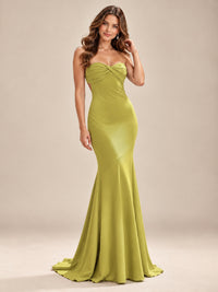 Light Blue Strapless Sweetheart Mermaid Prom Dress with Pleated Bodice