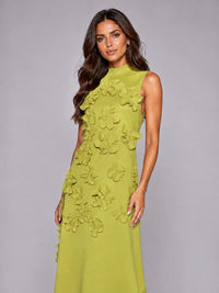 3D Floral Applique High Neck Prom Maxi Dress