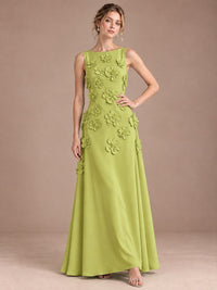 3D Floral Applique Sleeveless Formal Maxi Dress