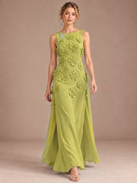3D Floral Applique Sleeveless Formal Maxi Dress