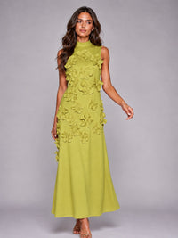 3D Floral Applique High Neck Prom Maxi Dress