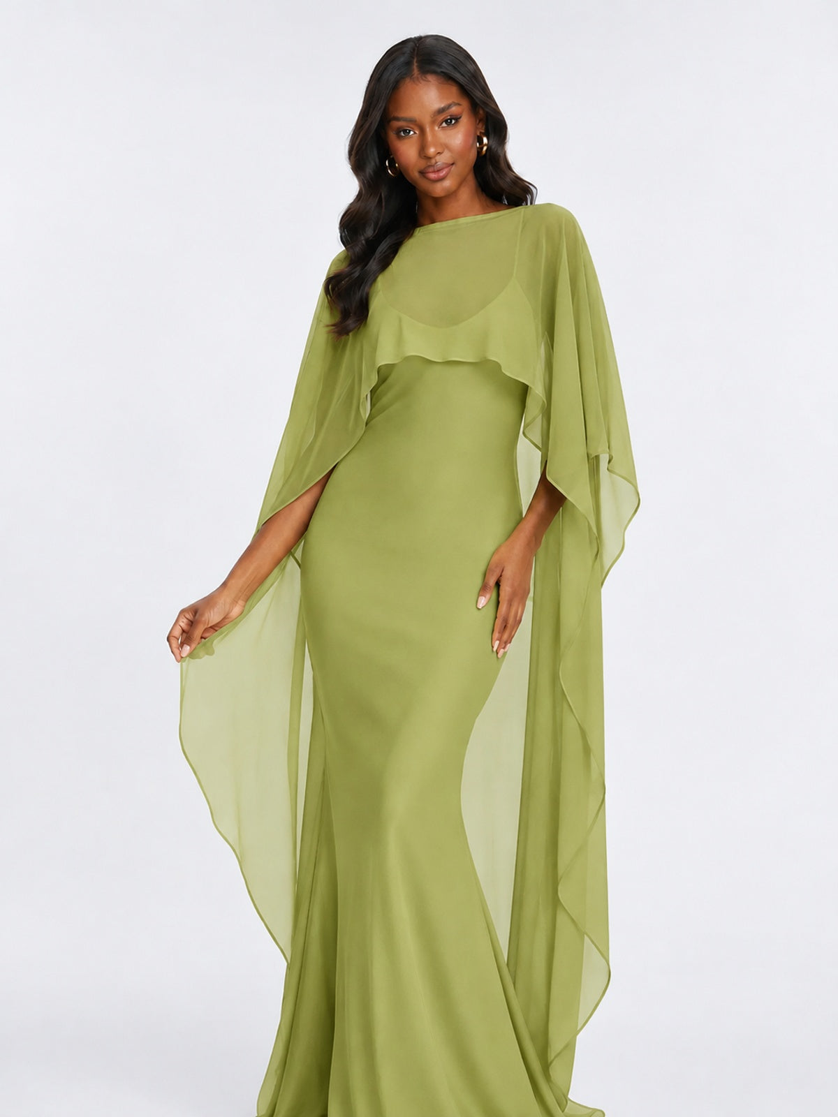 Satin Cape Prom Dresses Meramid Maxi Dress