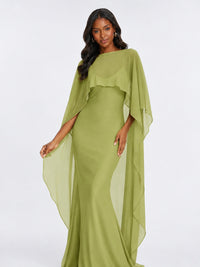 Satin Cape Prom Dresses Meramid Maxi Dress