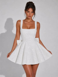 Sparkle Bow Square Neck Homecoming Mini Dress