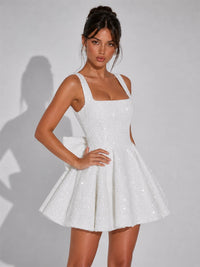 Sparkle Bow Square Neck Homecoming Mini Dress