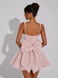 Sparkle Bow Square Neck Homecoming Mini Dress