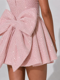 Sparkle Bow Square Neck Homecoming Mini Dress