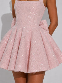 Sparkle Bow Square Neck Homecoming Mini Dress