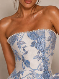 Strapless Floral Jacquard Bow Homecoming Dress