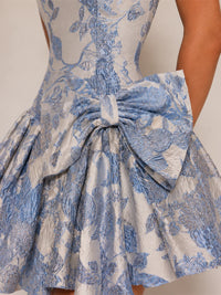 Strapless Floral Jacquard Bow Homecoming Dress