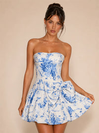 Strapless Floral Bow Homecoming Dress