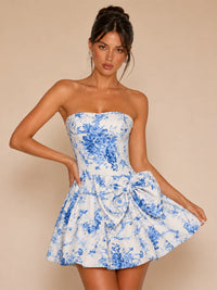 Strapless Floral Bow Homecoming Dress