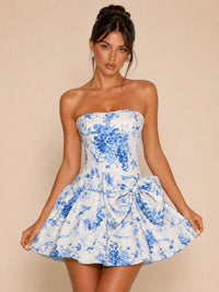 Strapless Floral Bow Homecoming Dress