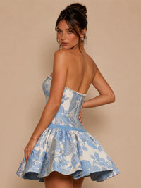 Strapless Floral Pearl Trim Homecoming Dress