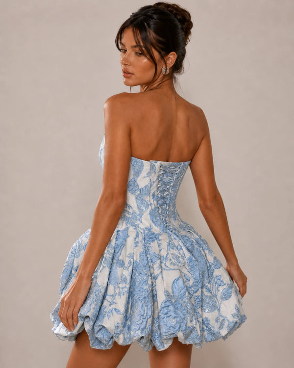 Strapless Floral Corset Homecoming Dress