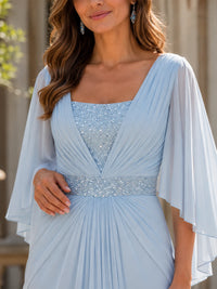 Elegant V-Neck Sequined Chiffon Mother of the Bride Dress with Flutter Sleeves