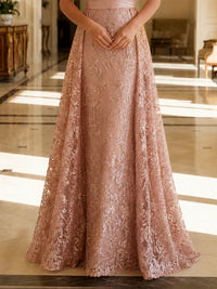 Women’s Off Shoulder Floral Lace A-Line Evening Gown for Wedding Guest