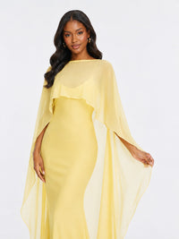 Butter Yellow Satin Cape Maxi Dress