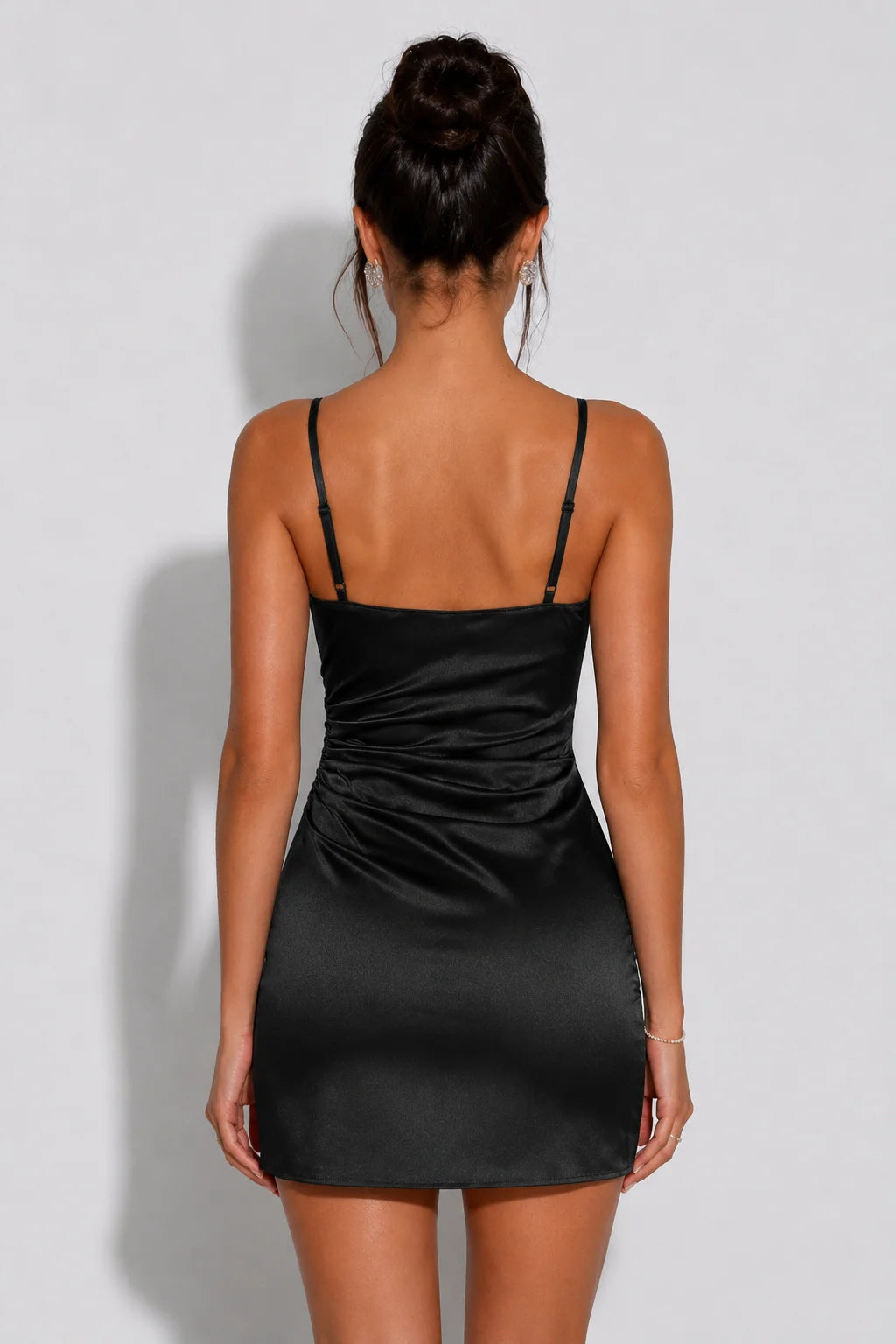 Satin Ruched Spaghetti Strap Homecoming Dress