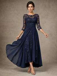 Chiffon Lace Mother of the Bride Dress with 3/4 Sleeves