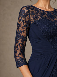 Chiffon Lace Mother of the Bride Dress with 3/4 Sleeves