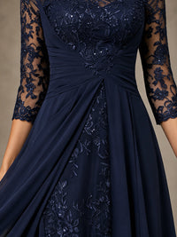 Chiffon Lace Mother of the Bride Dress with 3/4 Sleeves