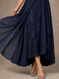 Chiffon Lace Mother of the Bride Dress with 3/4 Sleeves