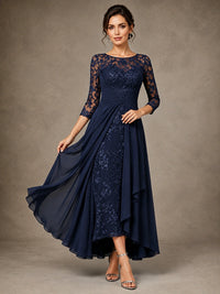 Chiffon Lace Mother of the Bride Dress with 3/4 Sleeves