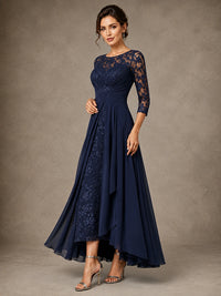 Chiffon Lace Mother of the Bride Dress with 3/4 Sleeves