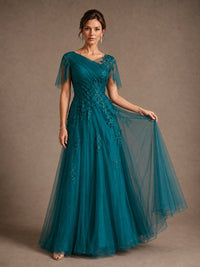 Chiffon Lace Mother of the Bride Dress with Flutter Sleeves